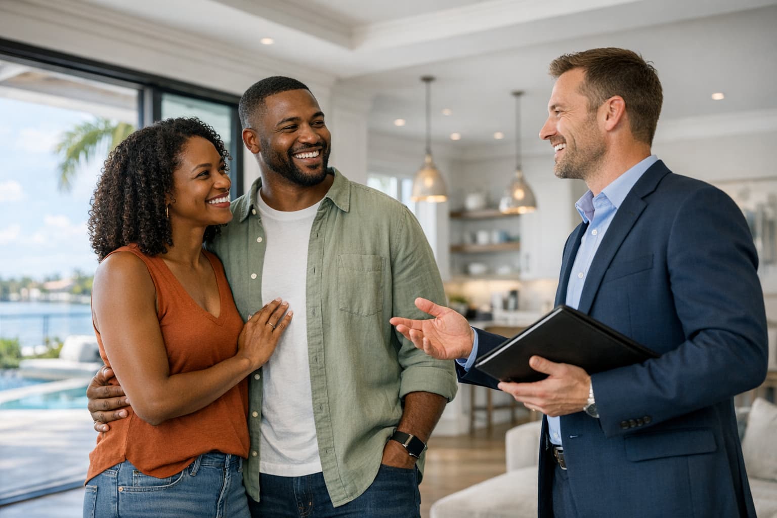First-time home buyer couple with keys to their new Tampa home
