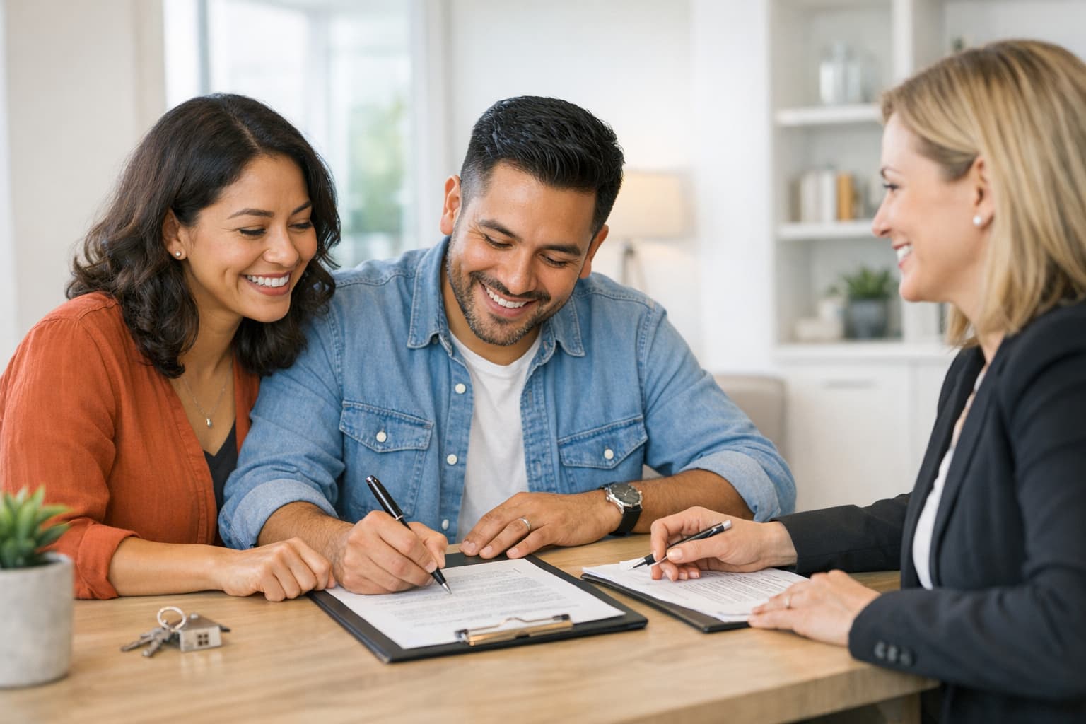 Hispanic Latino couple signing rental agreement in Tampa