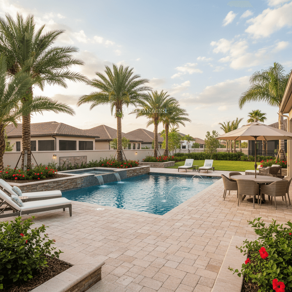 Outdoor living space with pool