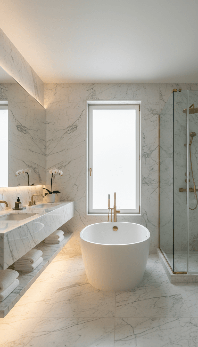 Contemporary bath with marble detail — Carrollwood — $415,000