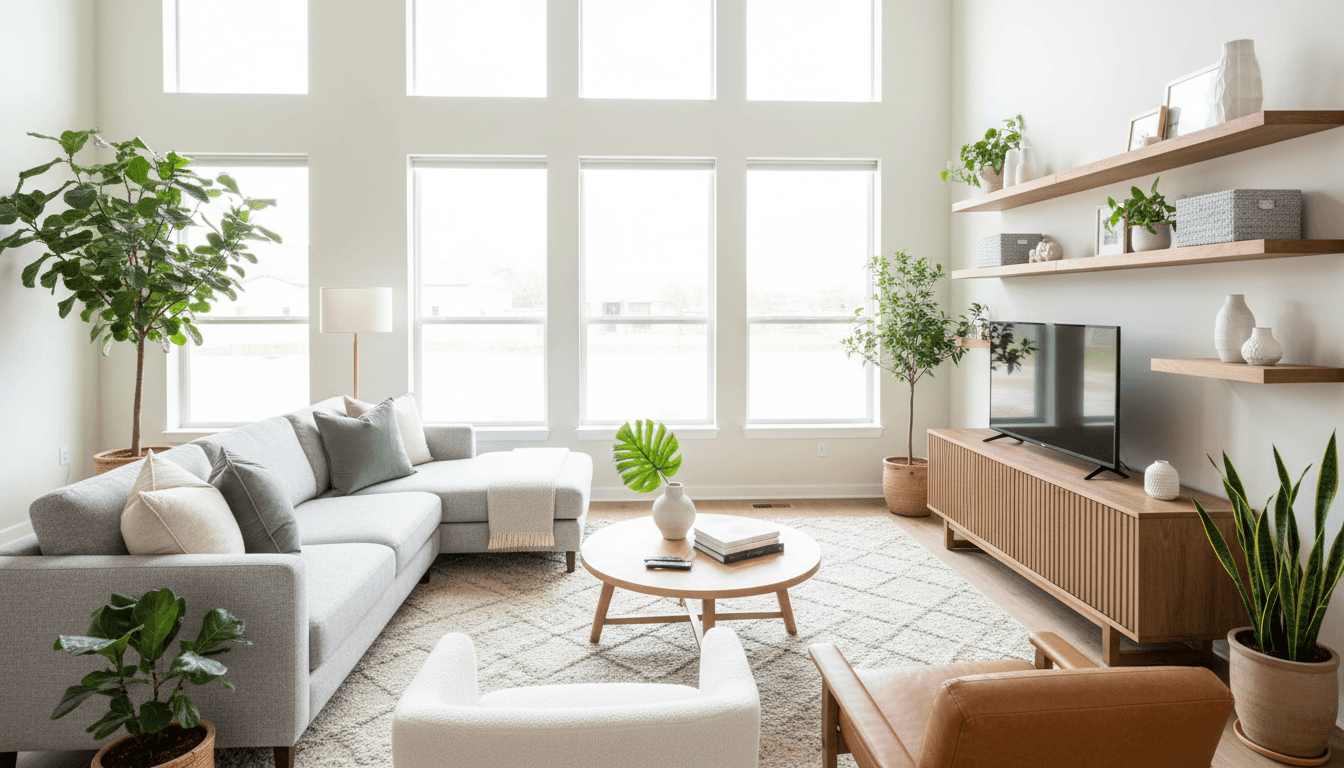 Living room with hardwood floors and fireplace