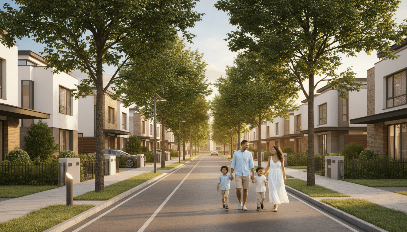 Two-story brick home with professional landscaping