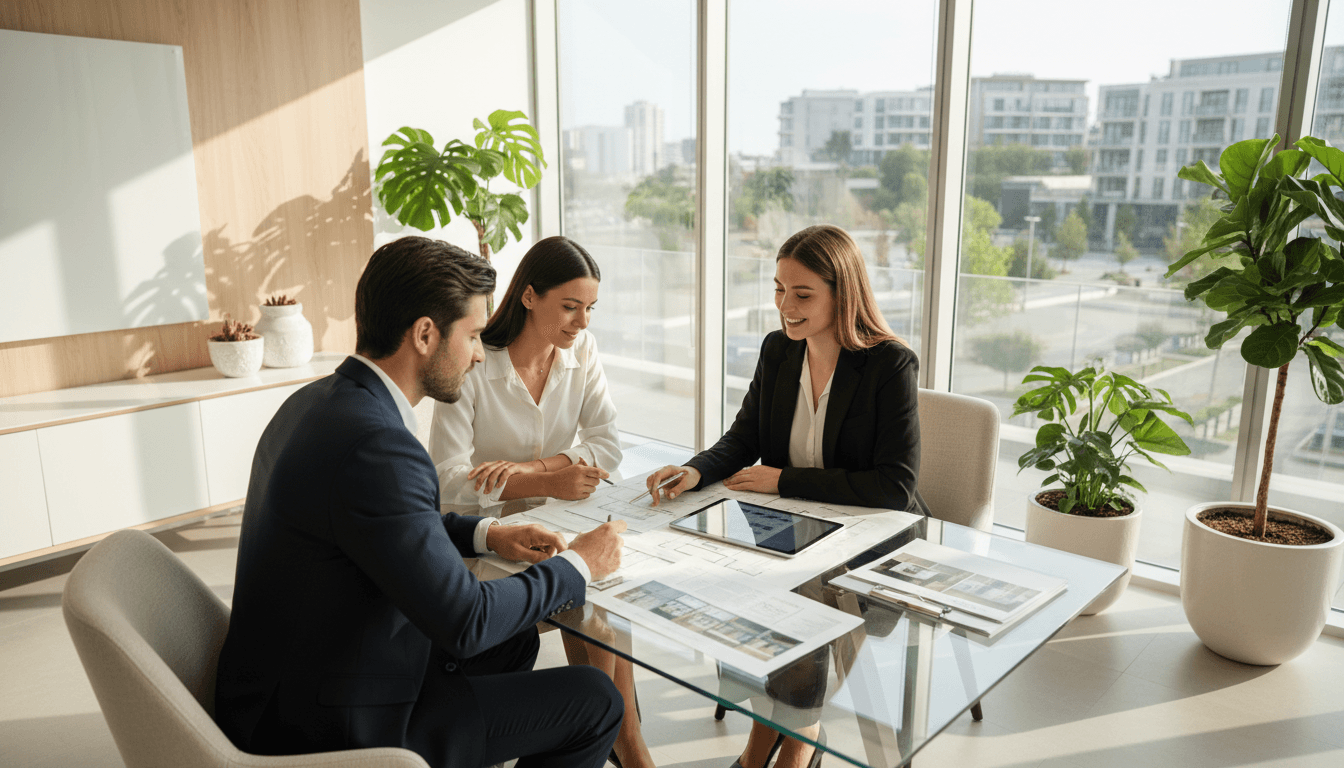 Real estate agent discussing pre-approval with buyers